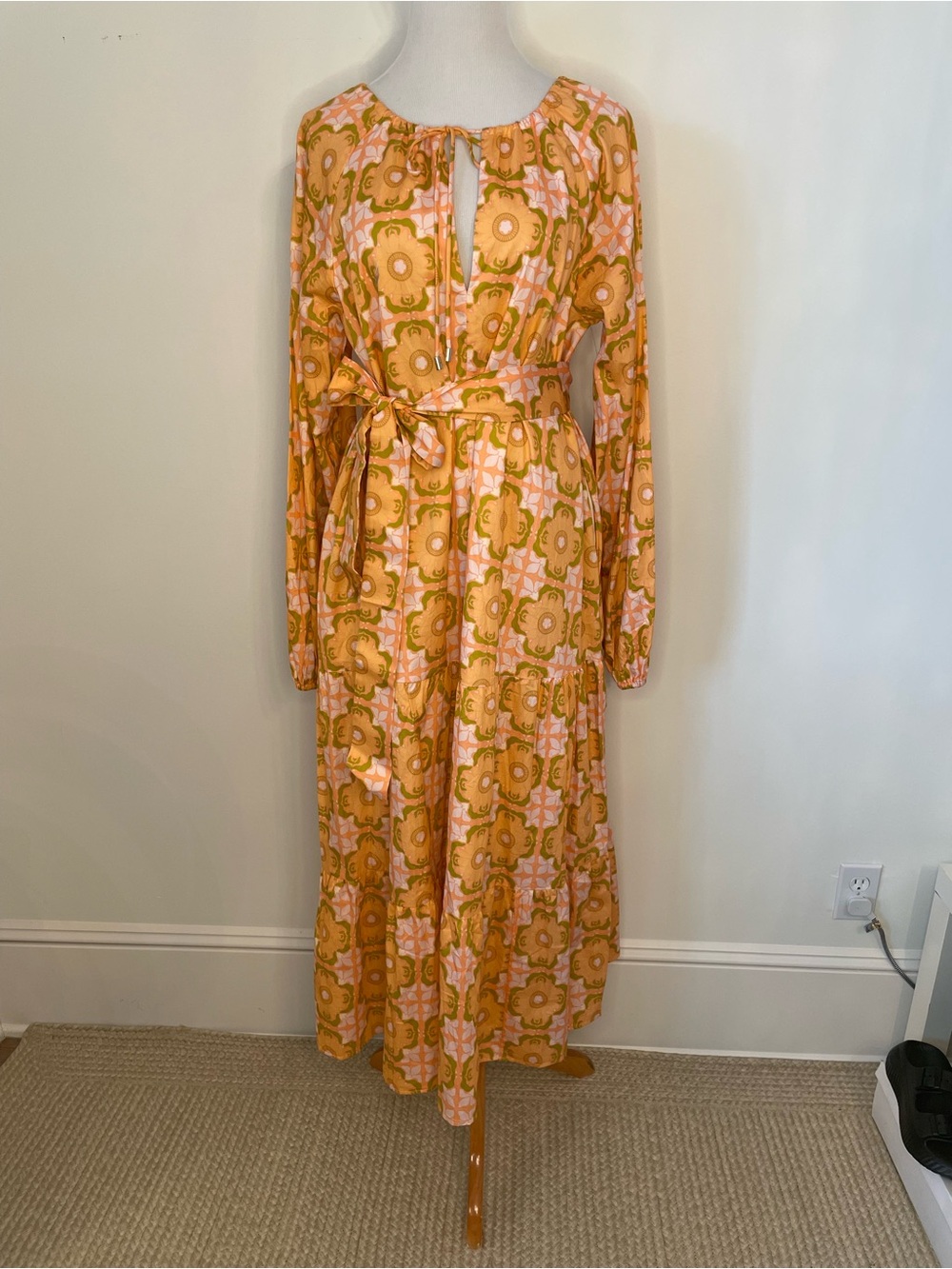 Ivy City Co Orange and Pink Floral Tie-Front Maxi Dress